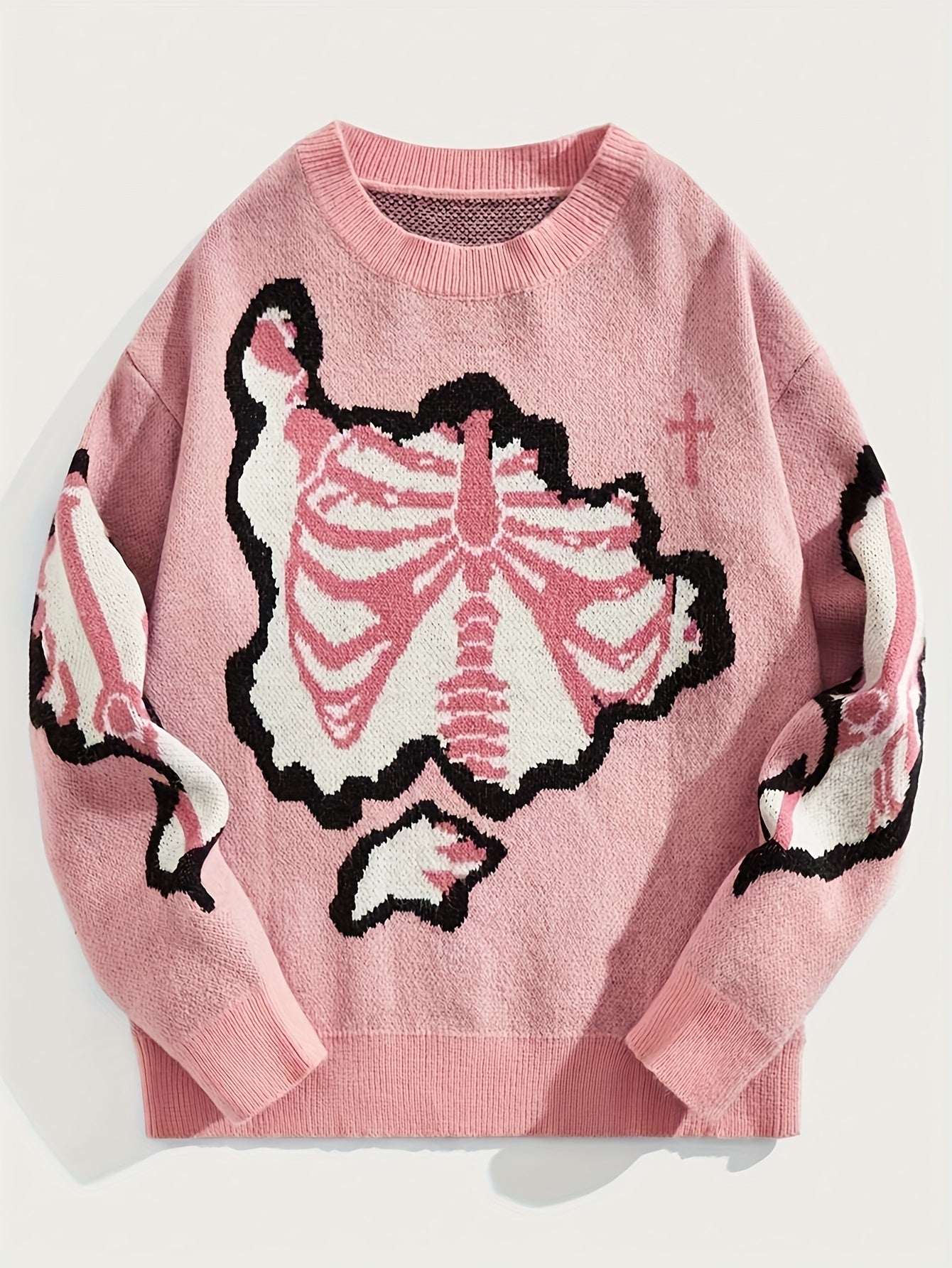 Skeleton Pattern Crew Neck Sweater