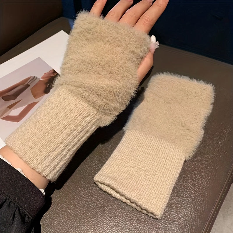 Pair Cozy Plush Fleece-Lined Knit Gloves