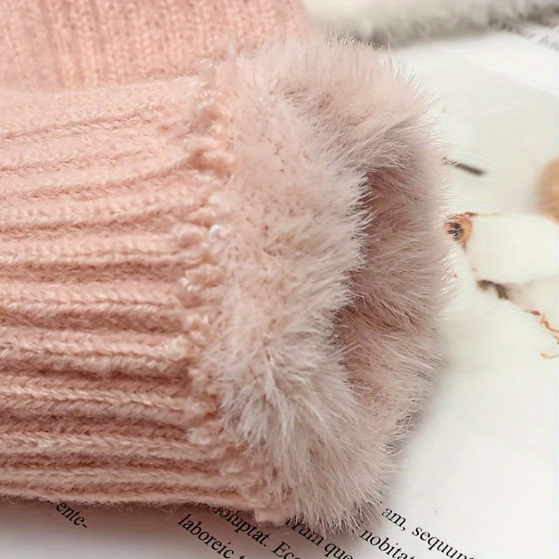 Pair Cozy Plush Fleece-Lined Knit Gloves