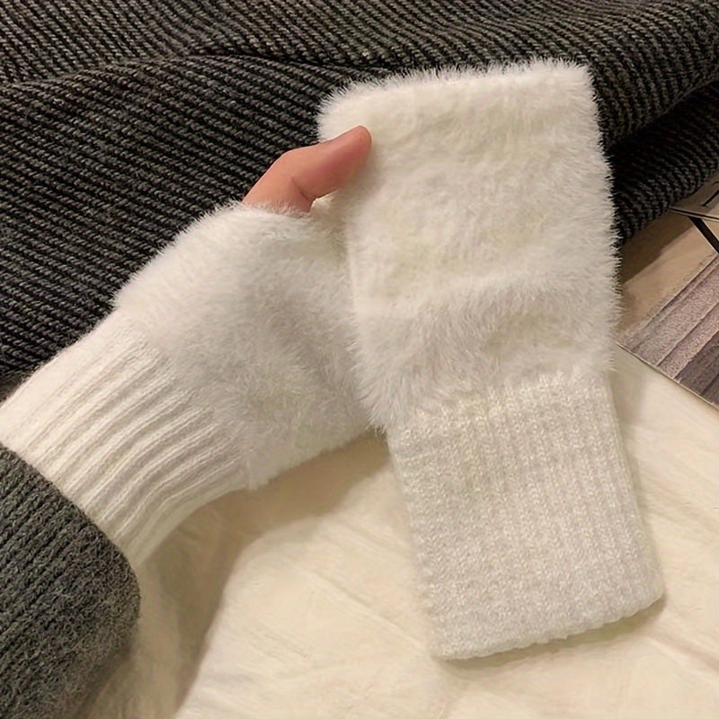 Pair Cozy Plush Fleece-Lined Knit Gloves