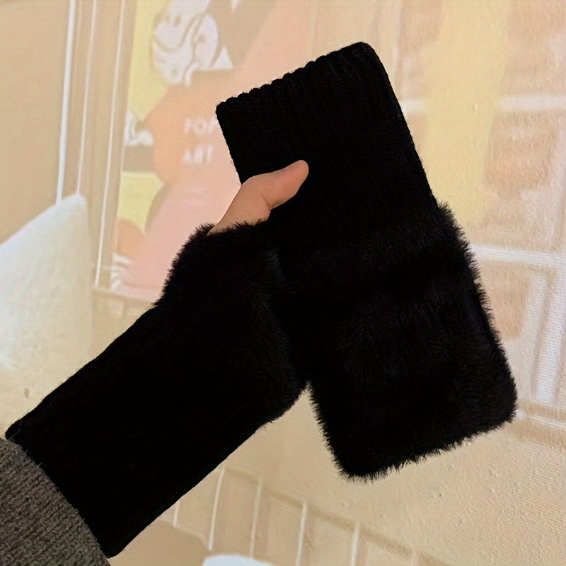 Pair Cozy Plush Fleece-Lined Knit Gloves