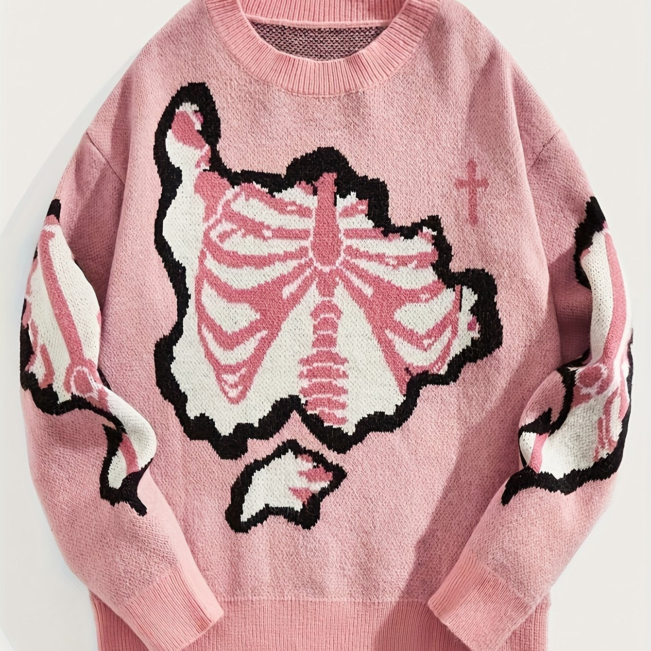 Skeleton Pattern Crew Neck Sweater