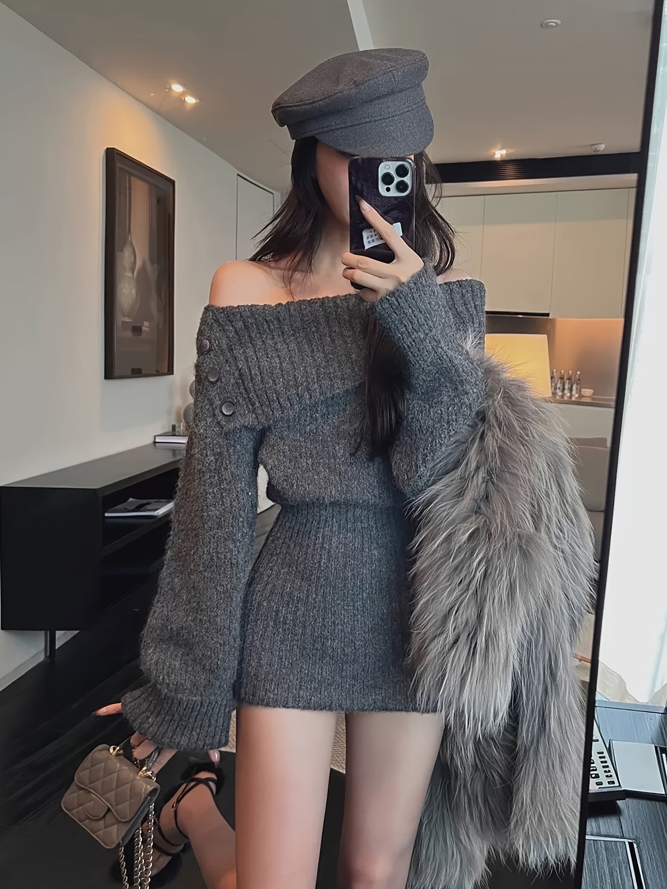 Elegant Off-Shoulder Bodycon Sweater Dress for Women