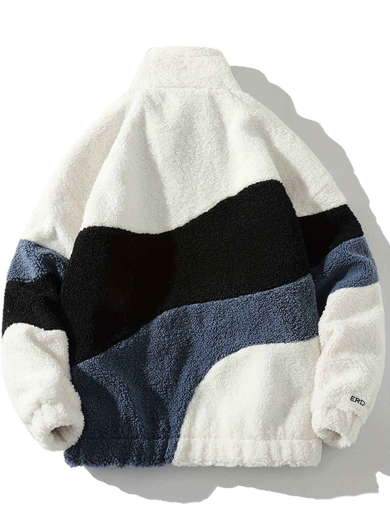 Men's Color Block Fleece Fluffy Jacket With Pockets