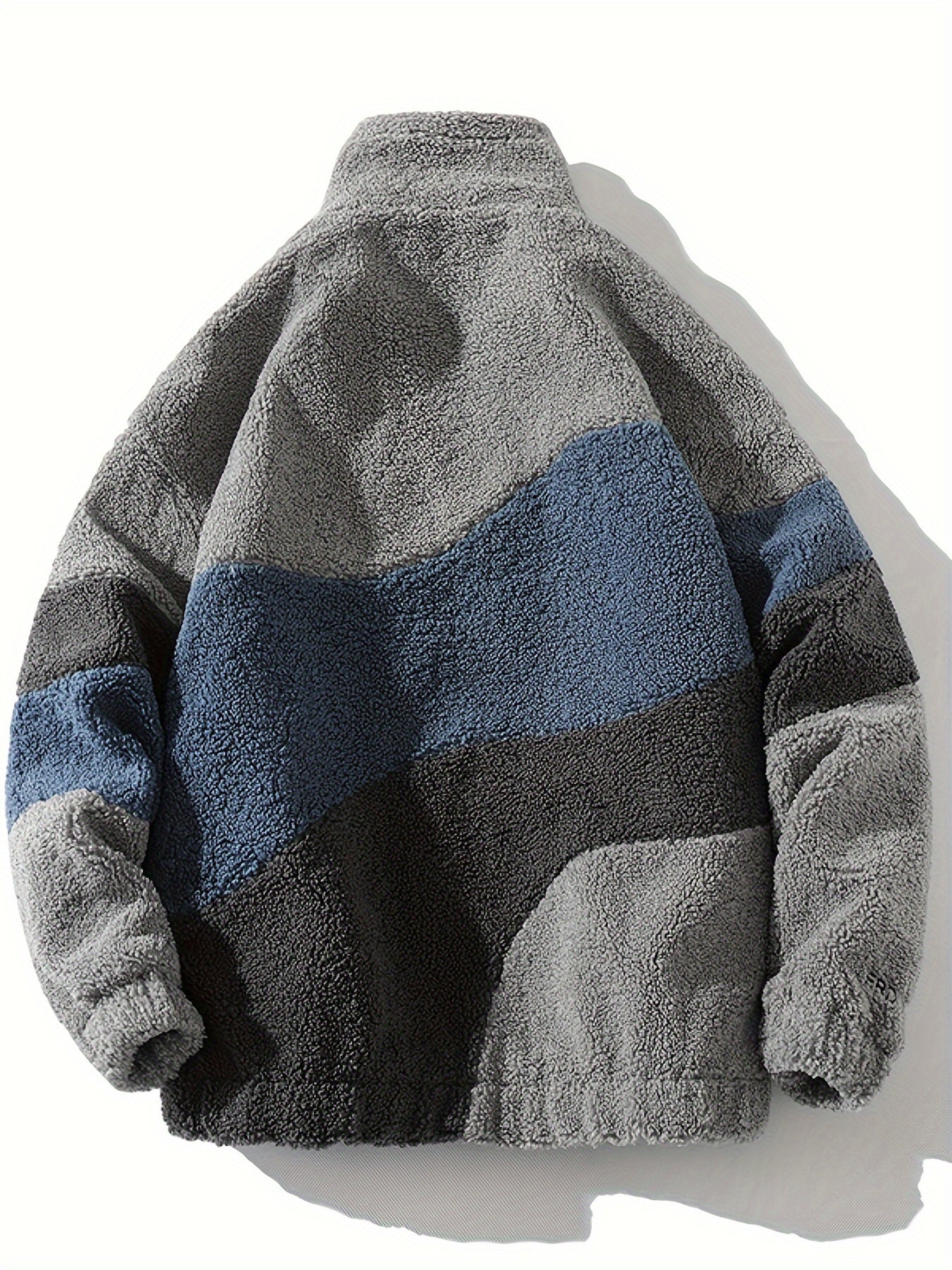 Men's Color Block Fleece Fluffy Jacket With Pockets