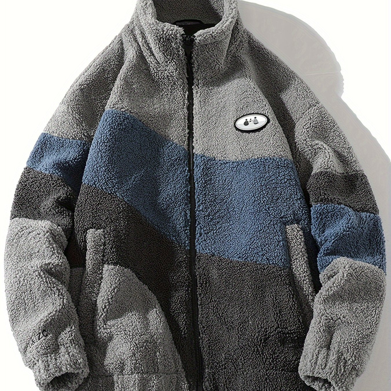 Men's Color Block Fleece Fluffy Jacket With Pockets