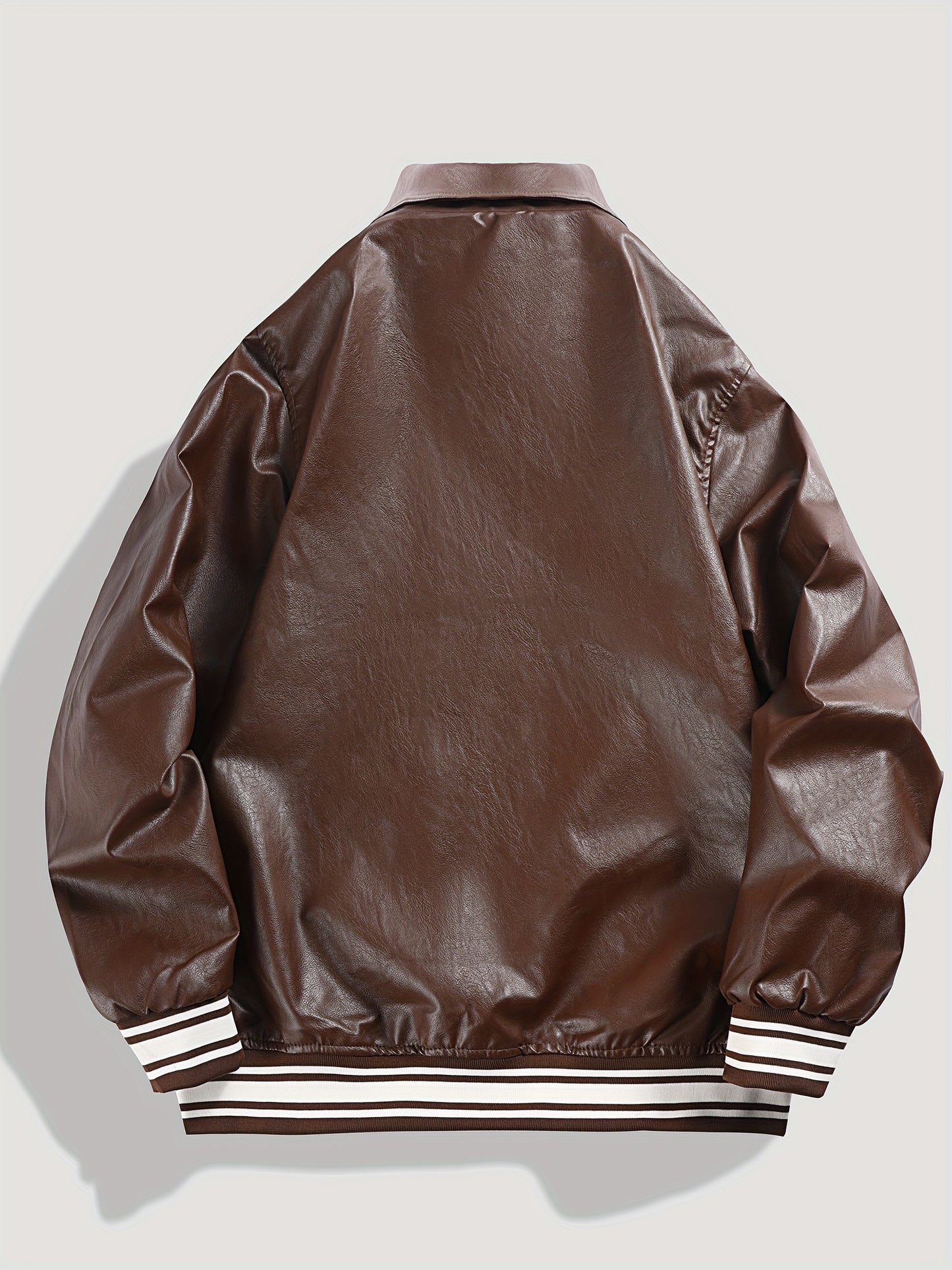 Men's Casual Polyester Leather Jacket, Solid Color