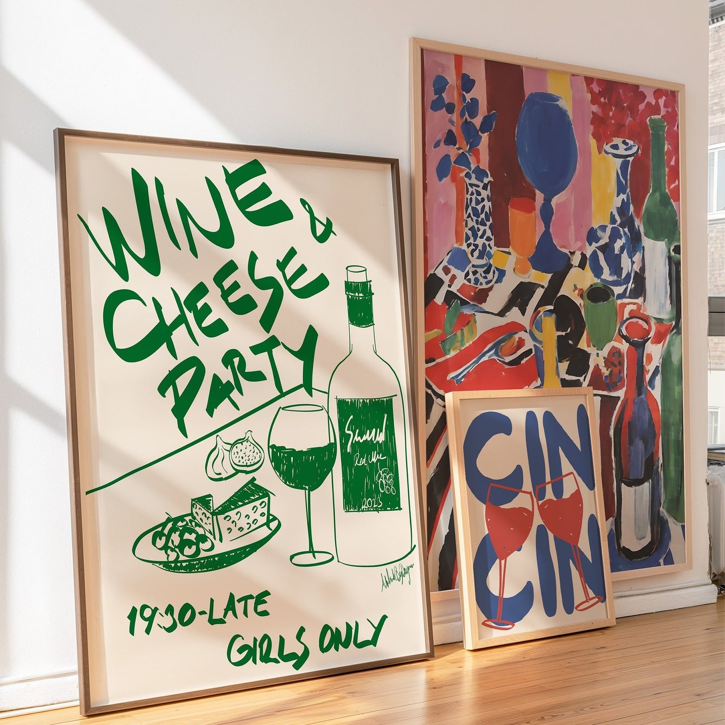 3pcs Set of Unframed Vintage Wine & Cheers Prints