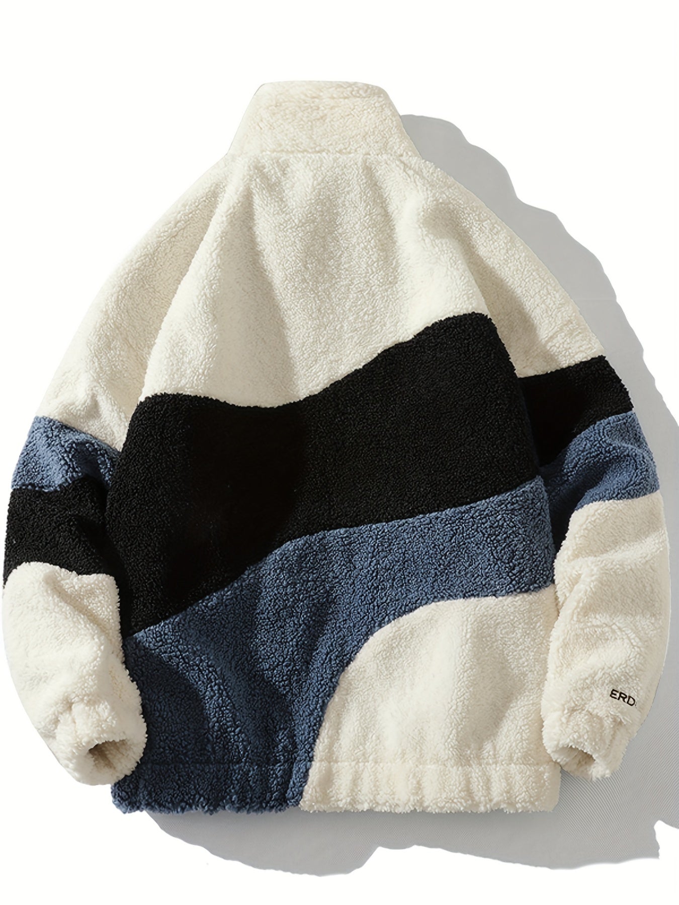 Men's Color Block Fleece Fluffy Jacket With Pockets