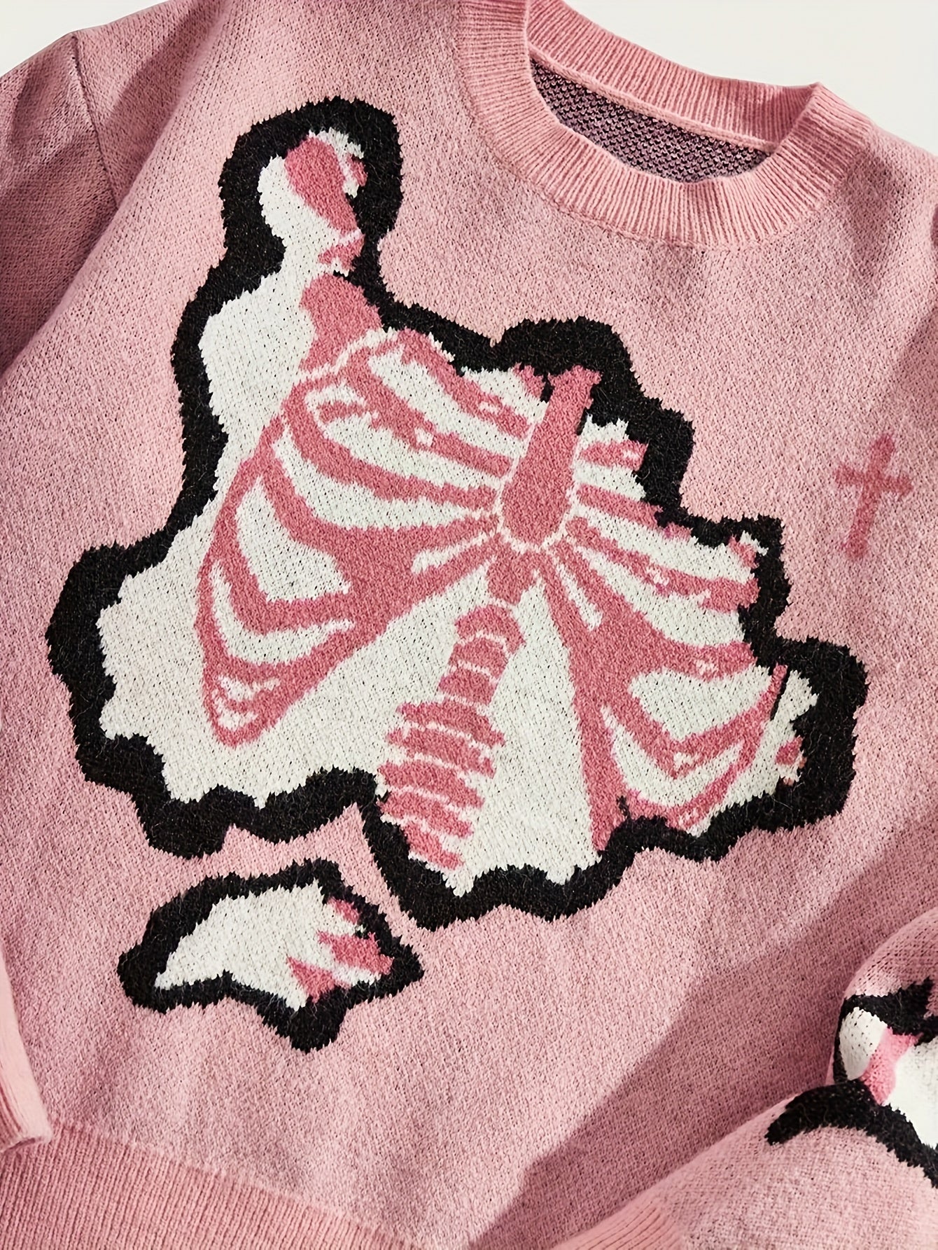 Skeleton Pattern Crew Neck Sweater