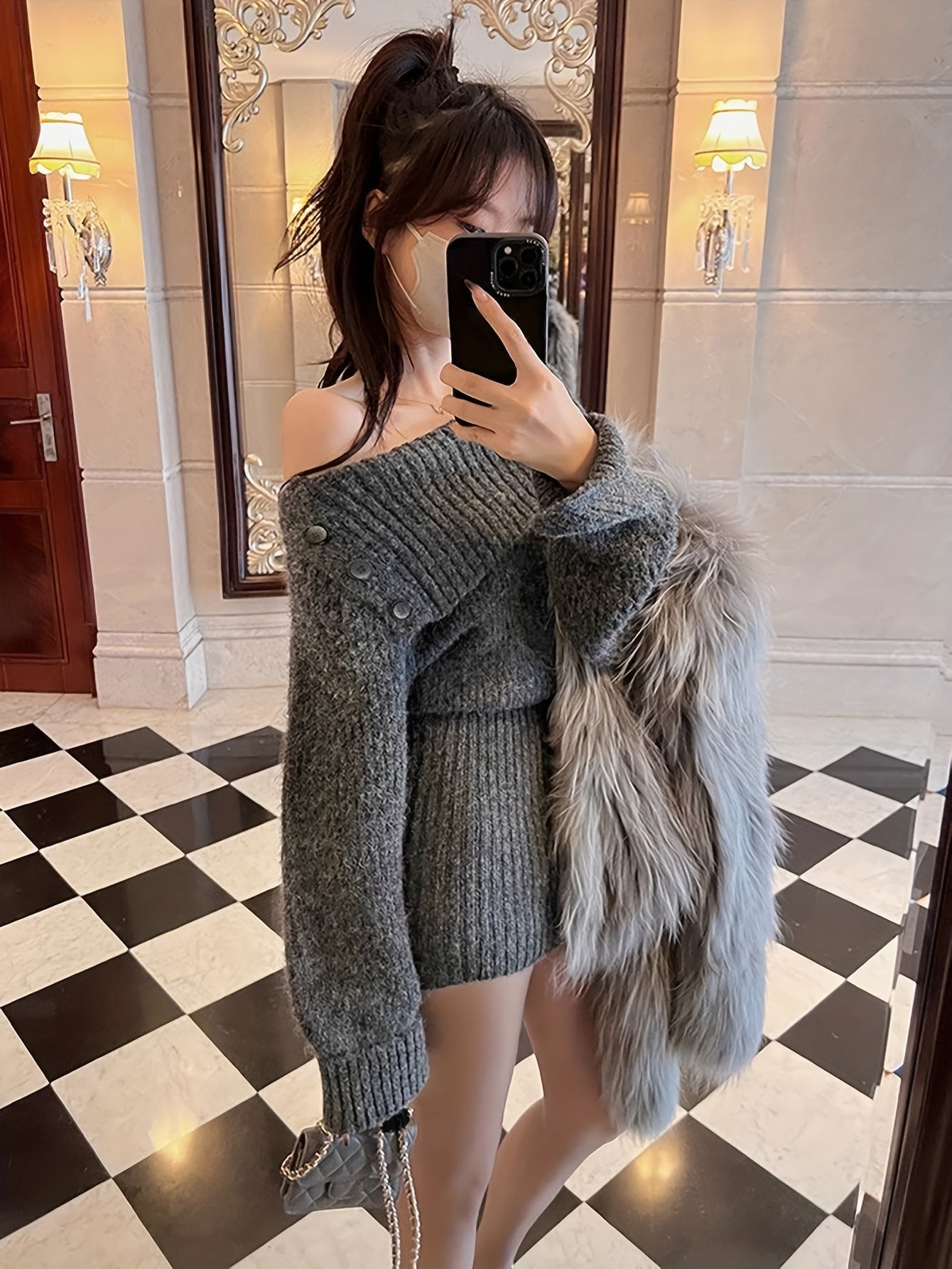 Elegant Off-Shoulder Bodycon Sweater Dress for Women