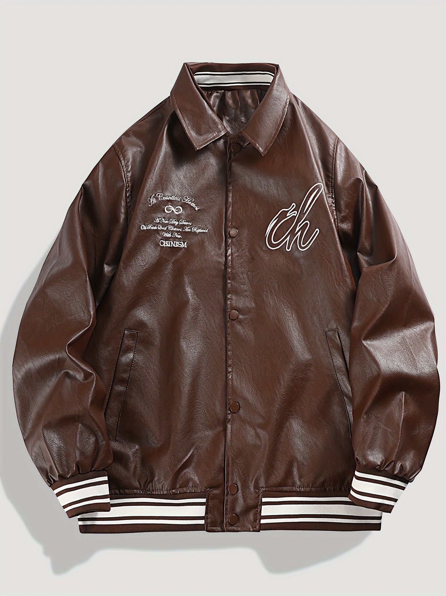 Men's Casual Polyester Leather Jacket, Solid Color