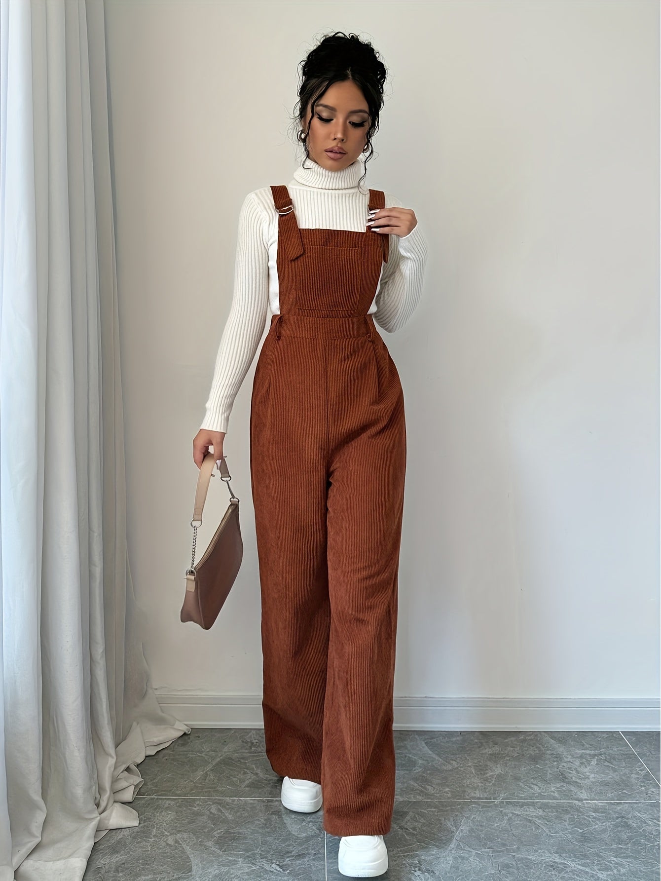 Women's Casual Spandex Polyester Corduroy Jumpsuit