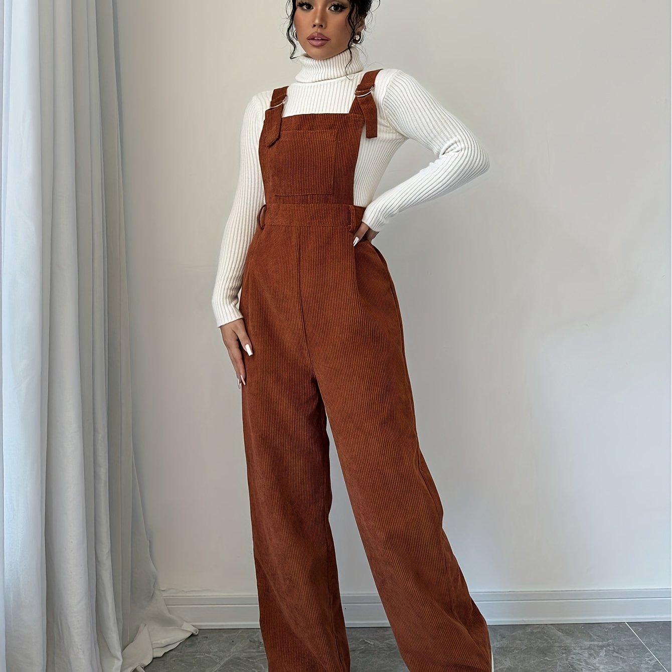 Women's Casual Spandex Polyester Corduroy Jumpsuit