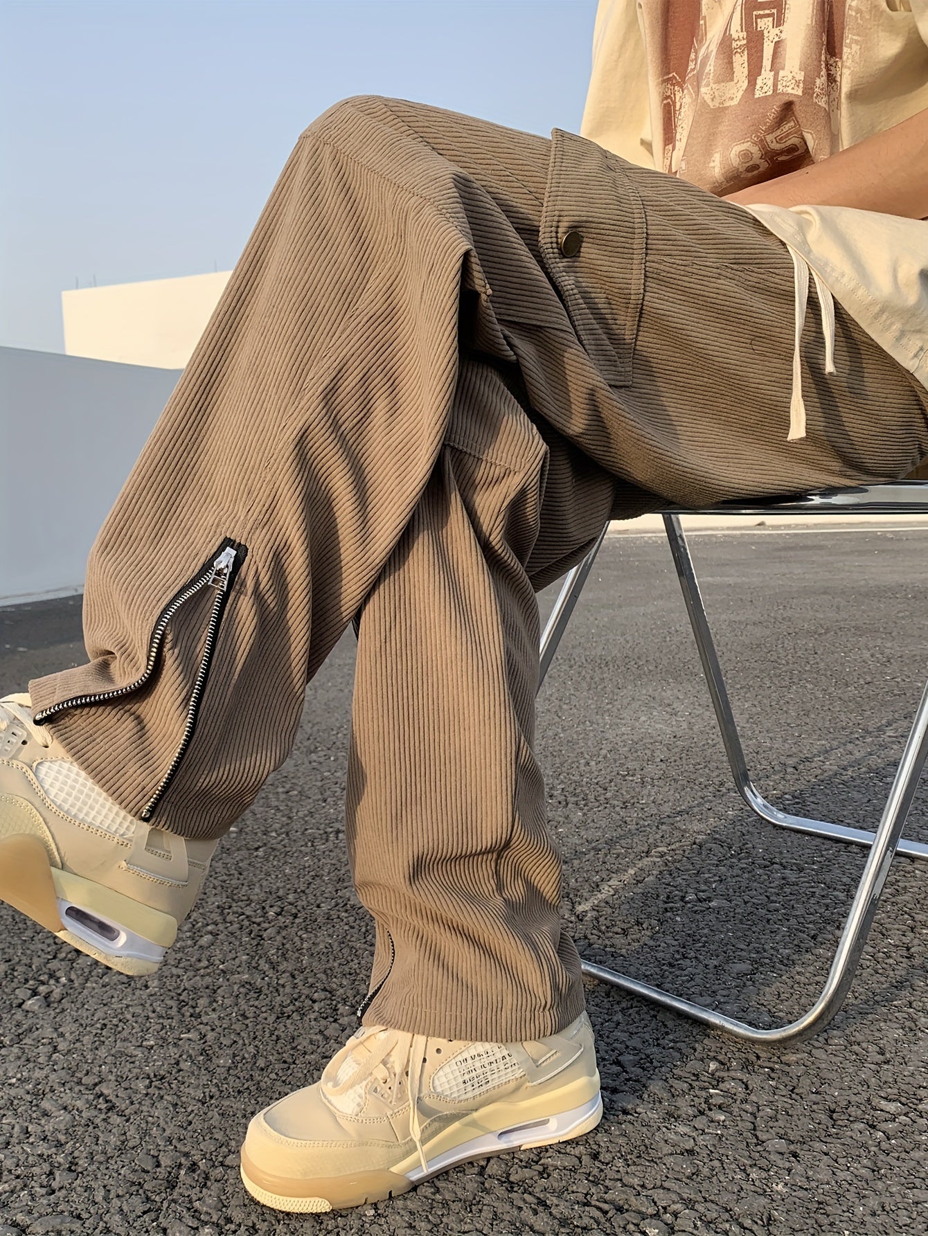 Trendy Solid Corduroy Cargo Pants